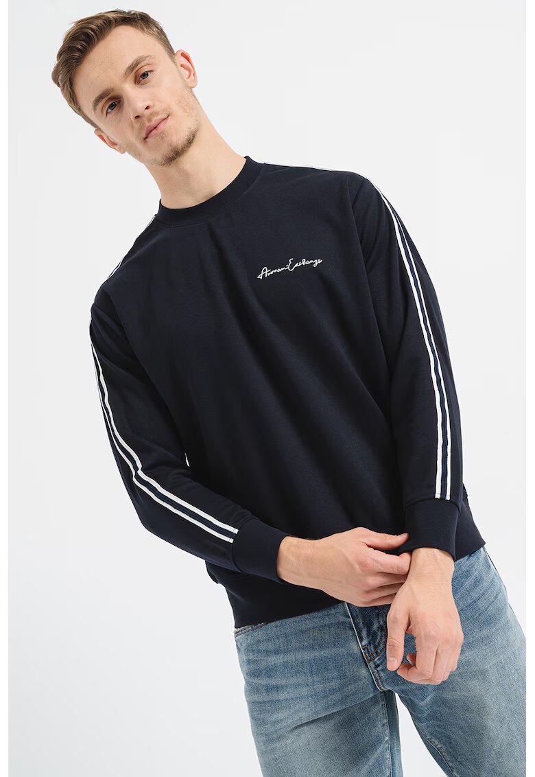 Armani Exchange Суитшърт с овално деколте и паднали ръкави - Бял/Тъмносин