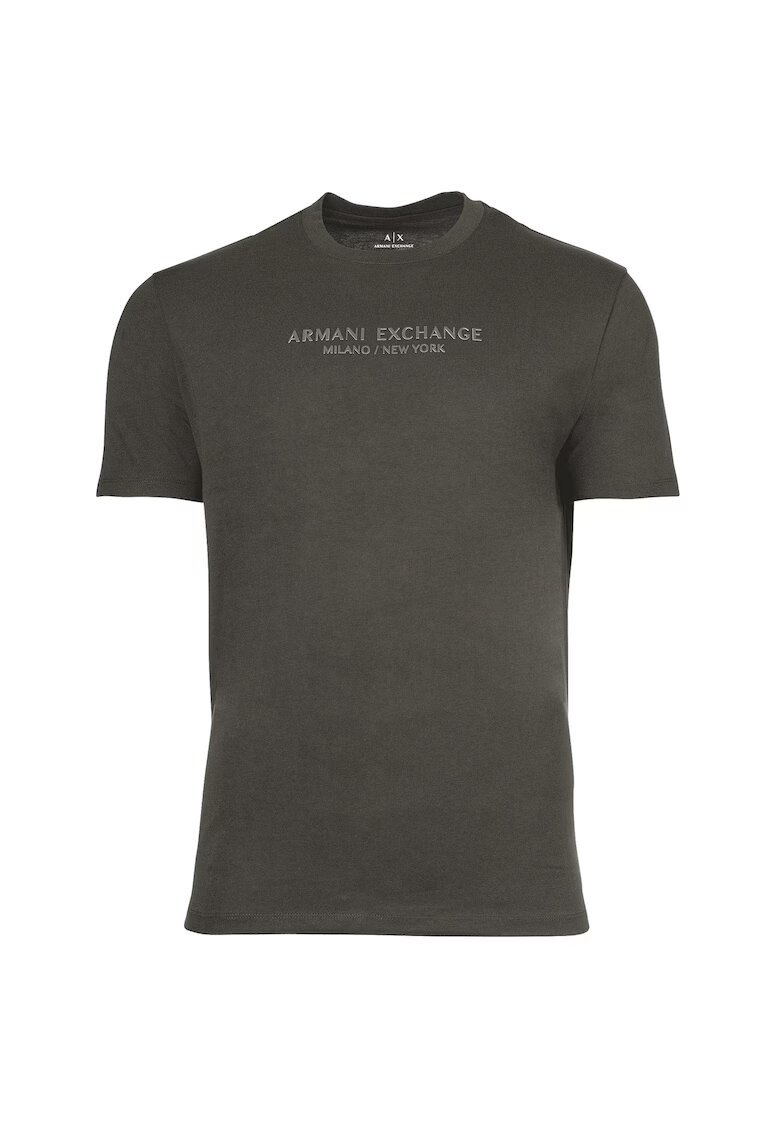 Armani Exchange Тениска с овално деколте и лого - Бял/Черен