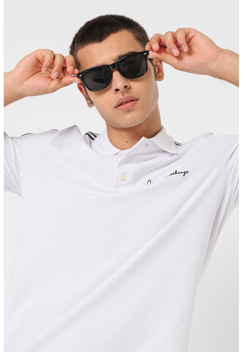 Armani Exchange Тениска с памук - яка и лого - Бял/Тъмносин