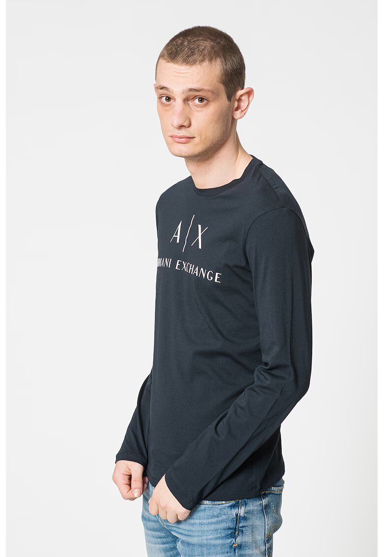 Armani Exchange Вталена памучна блуза - Бял/Тъмносин