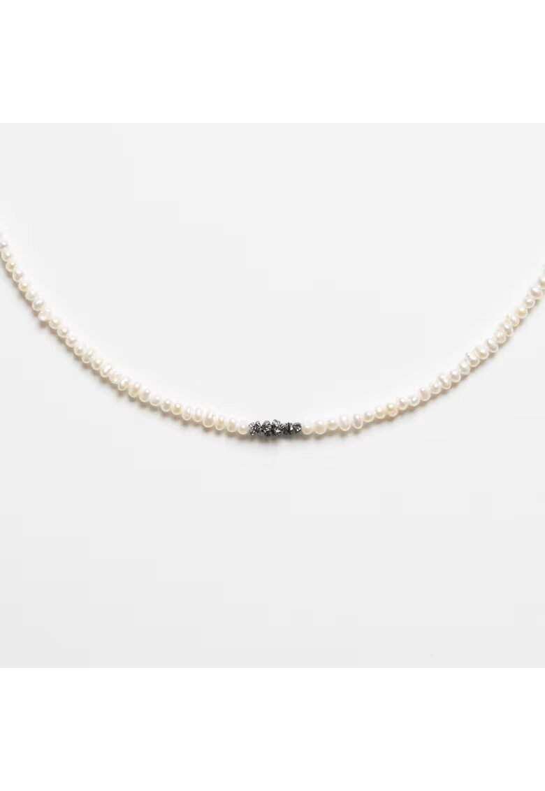 Atelier Devi Колие от естествени бели перли - черни необработени диаманти и 14K златно покритие - Sayuri