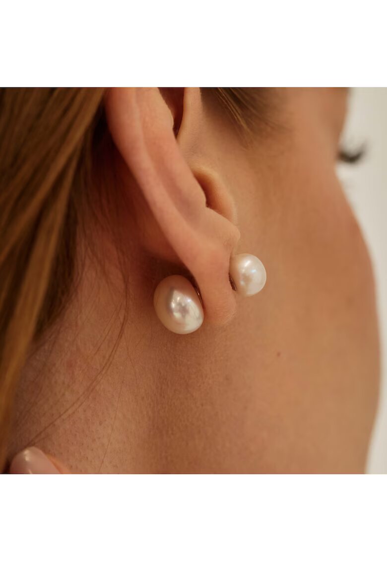 Atelier Devi Обеци Double Pearl" Сребро 925 – Родирано покритие"