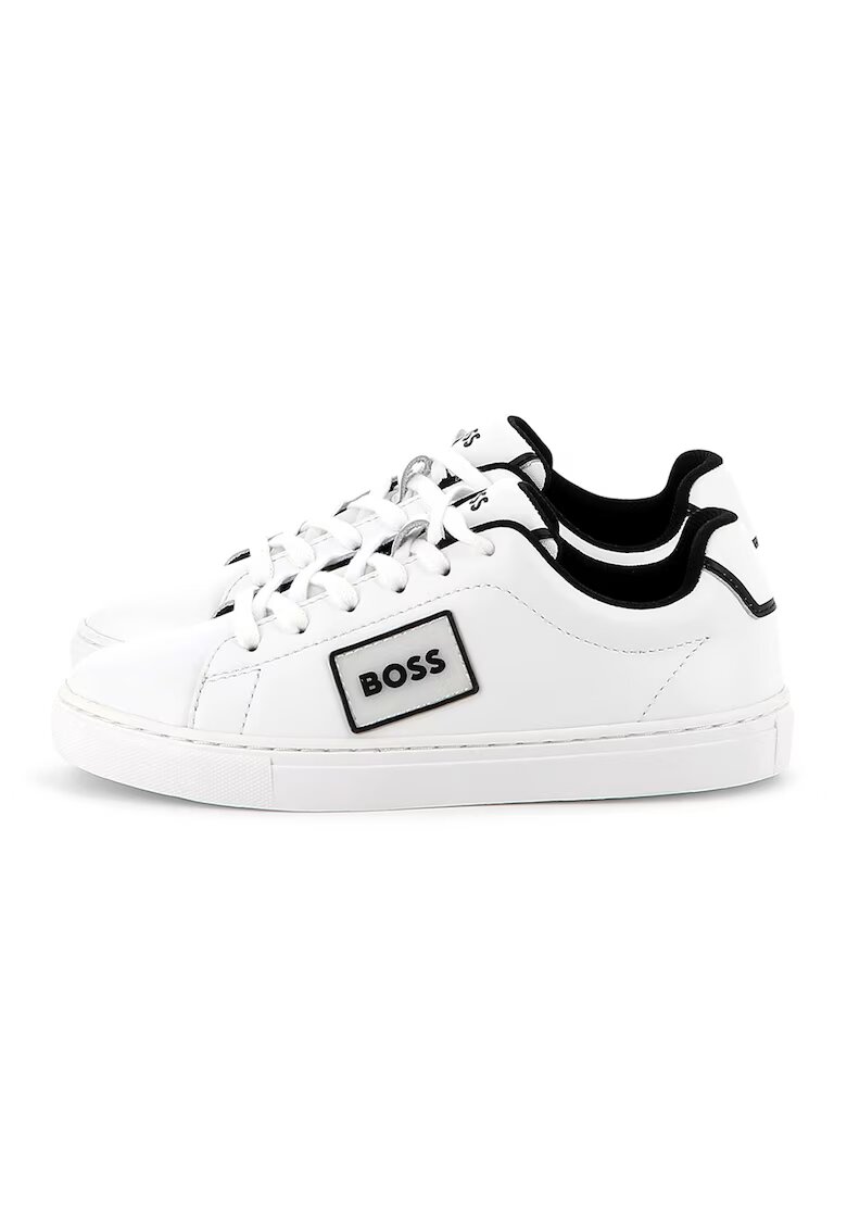 BOSS Kidswear Кожени спортни обувки с пришито лого и равна подметка