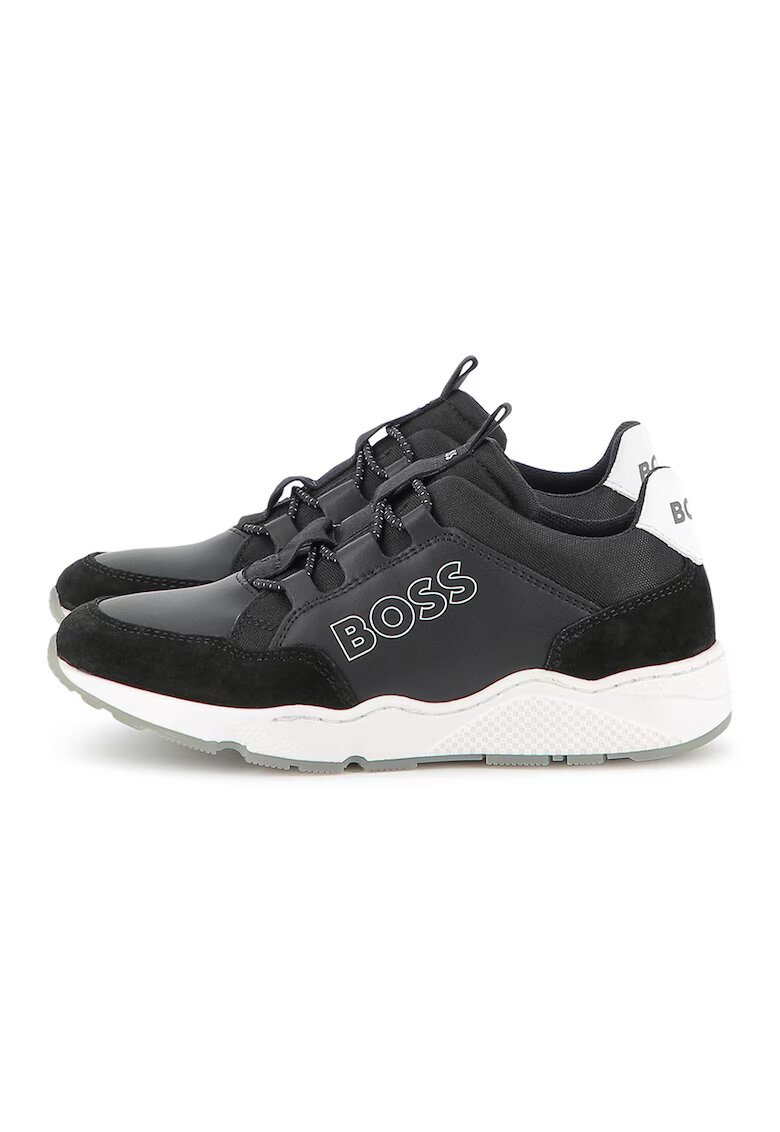 BOSS Kidswear Маратонки от еко кожа с лого - Черен/Tъмносив