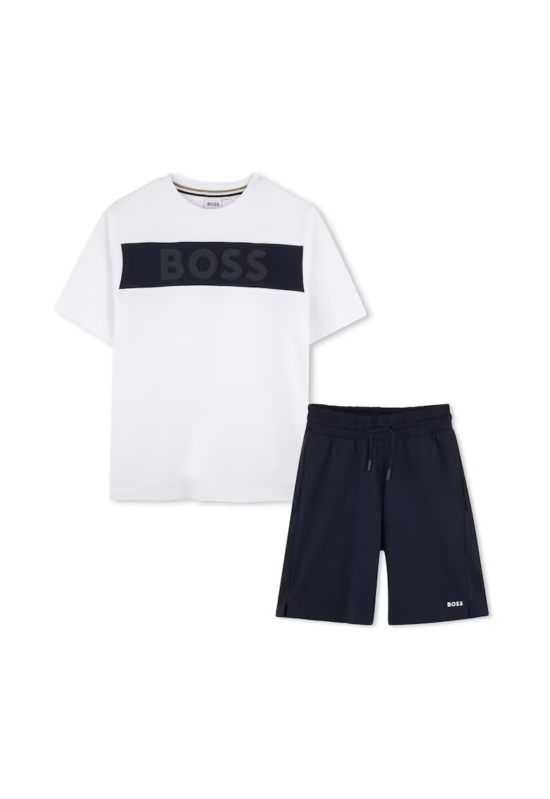 BOSS Kidswear Памучен екип с лого - Бял/Черен