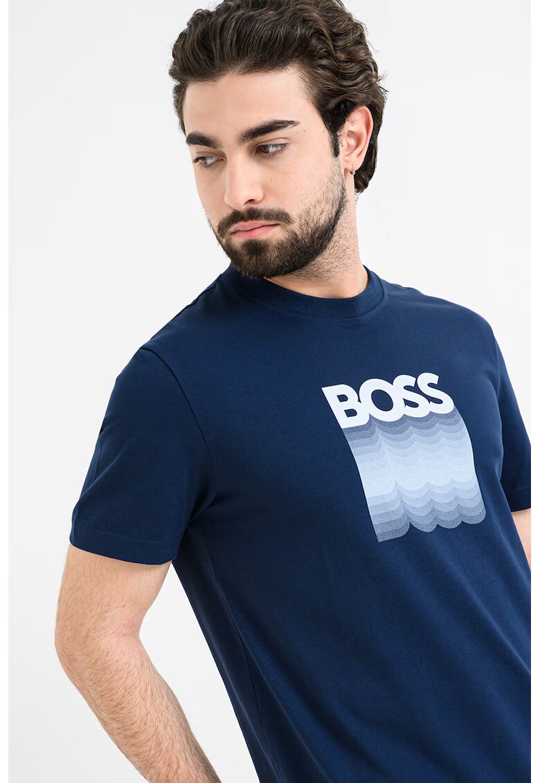 BOSS Памучна тениска с лого - Черен/Бял