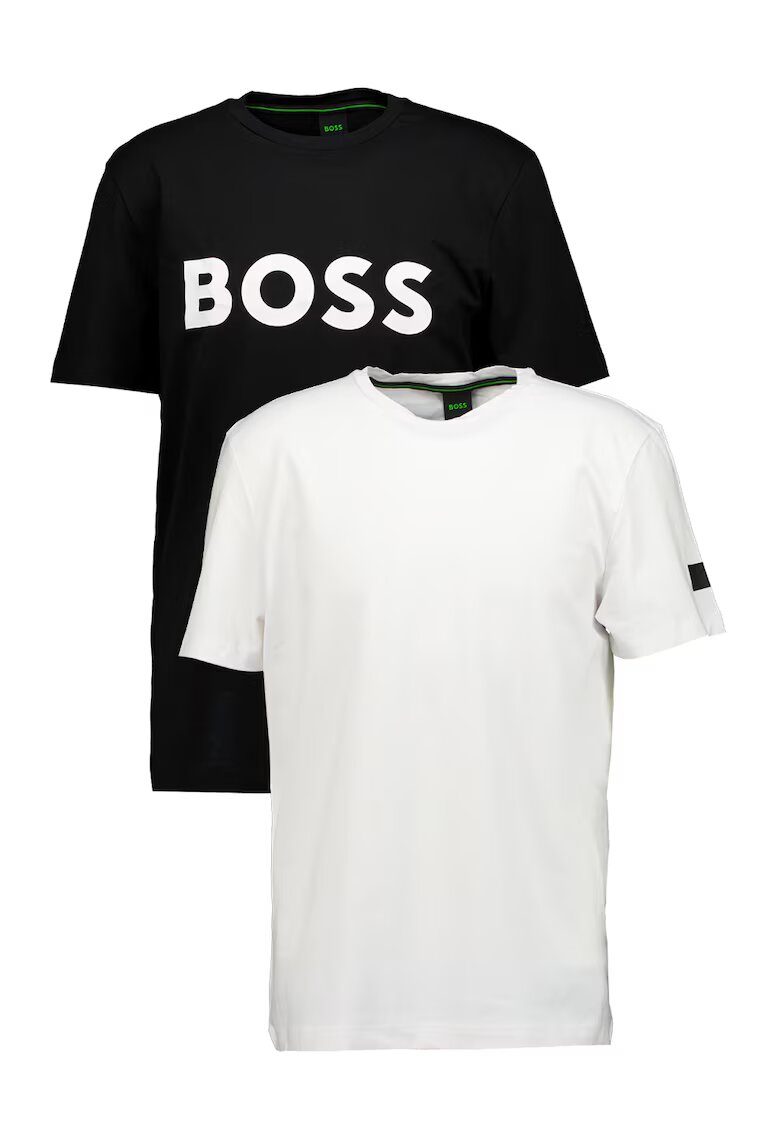 BOSS Тениска с памук и лого - Бял/Черен