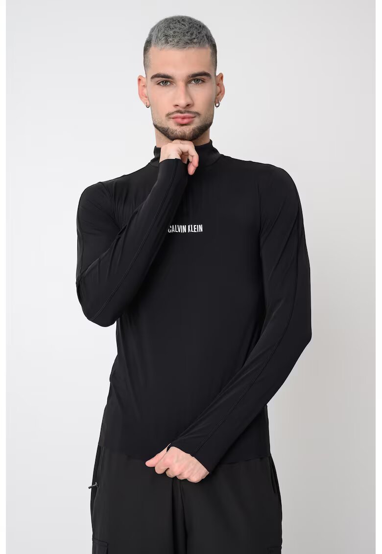 Calvin Klein Фитнес блуза с къс цип и цепки за палците