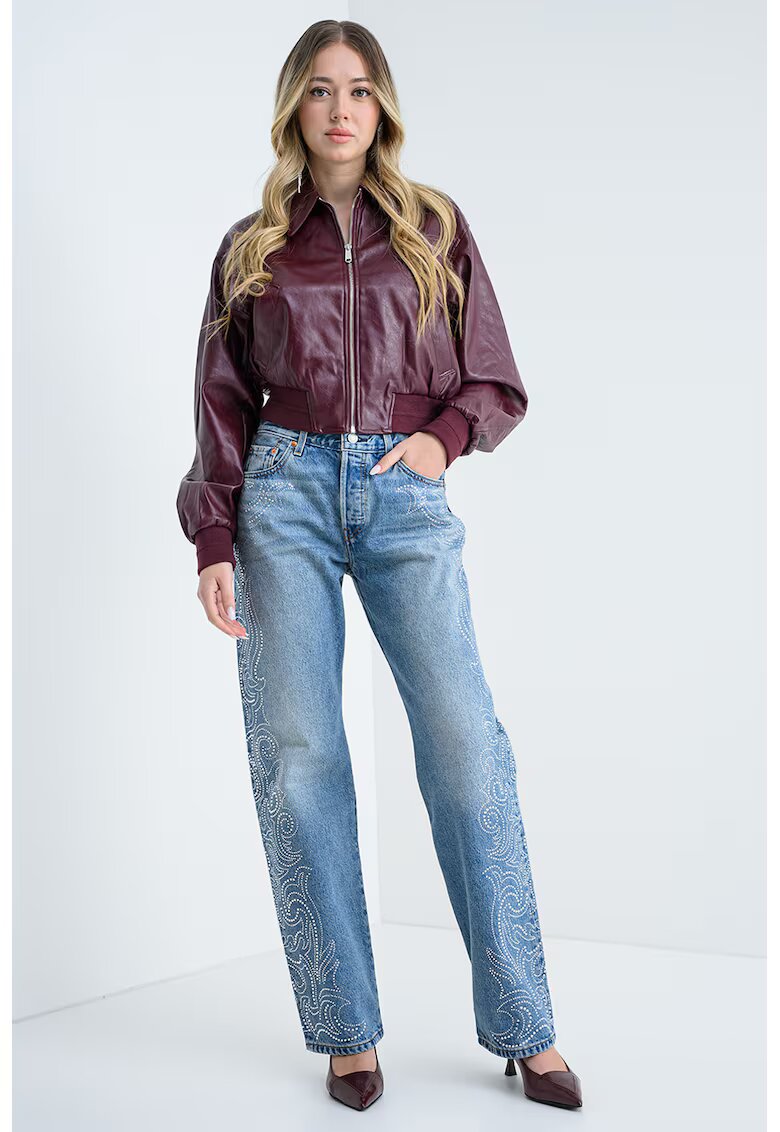 Calvin Klein Jeans Късо яке от еко кожа с еластични маншети и подгъв