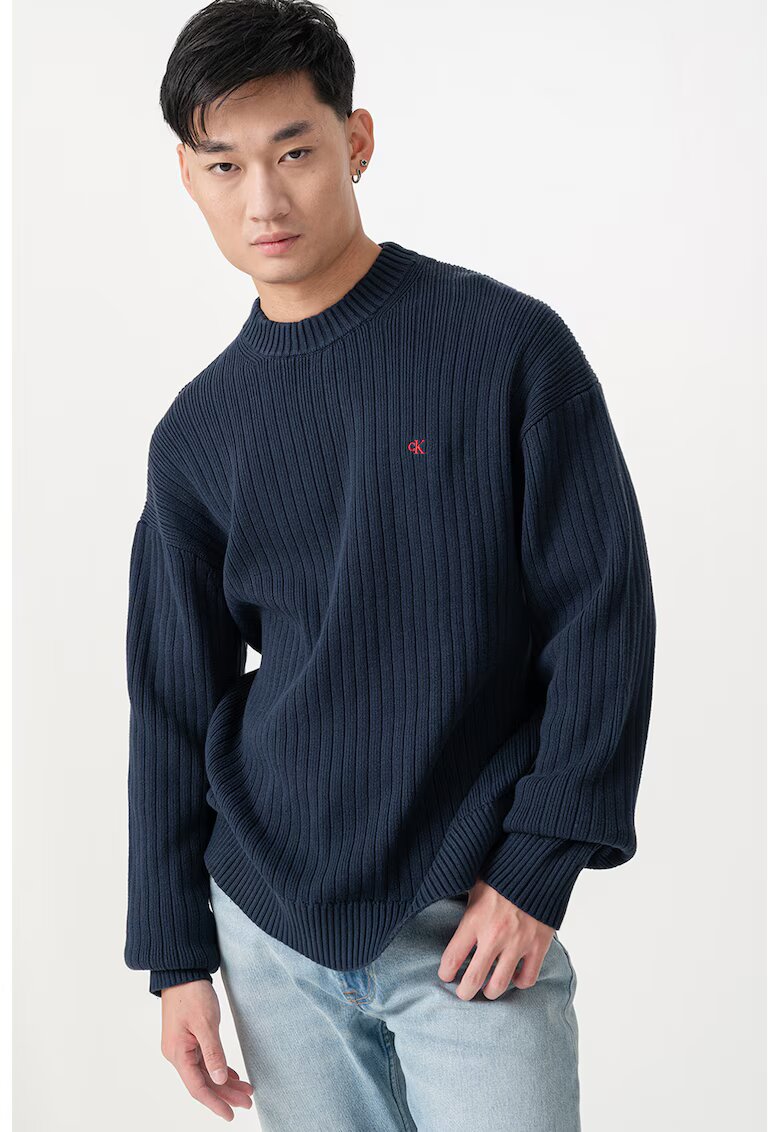 Calvin Klein Jeans Рипсен пуловер с лого