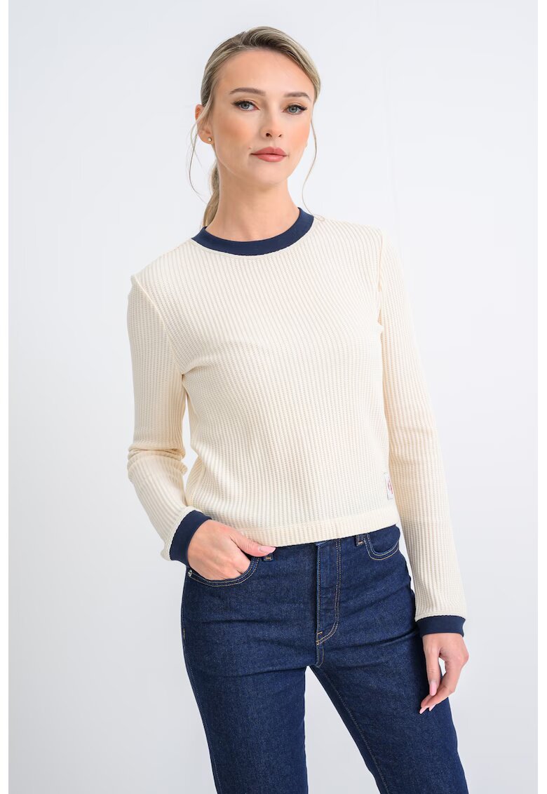 Calvin Klein Jeans Рипсен пуловер с овално деколте