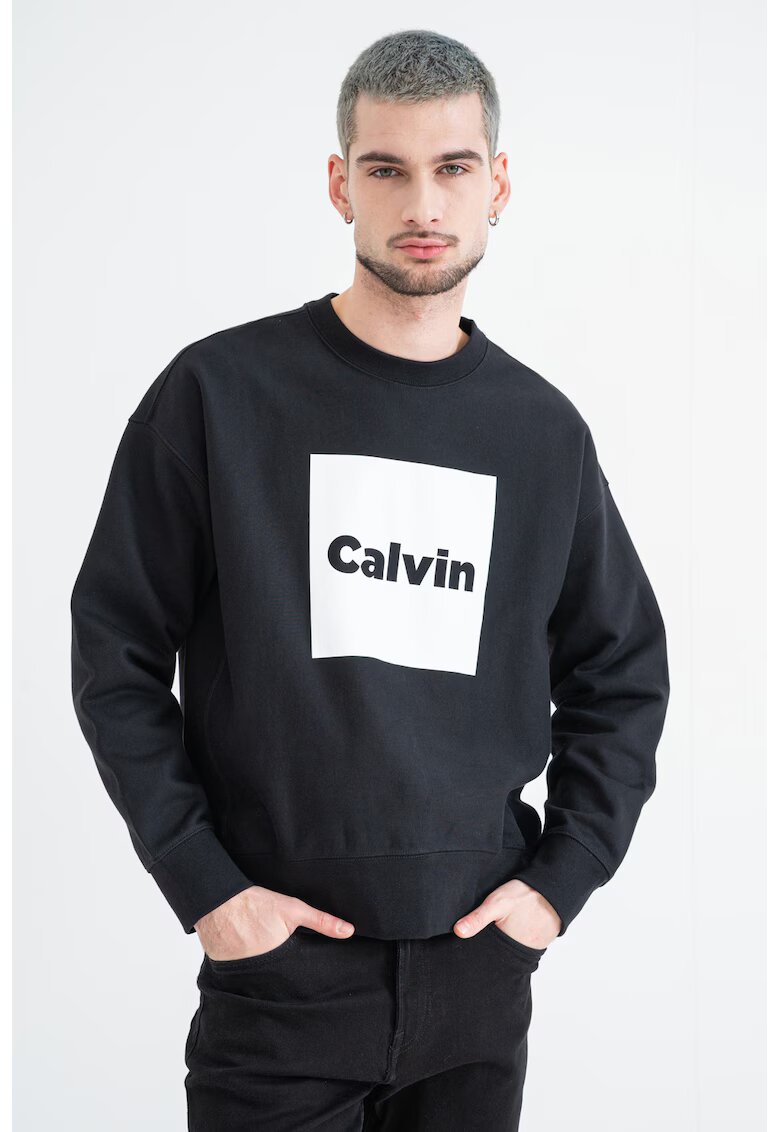 Calvin Klein Jeans Суитшърт с лого - Бял/Черен
