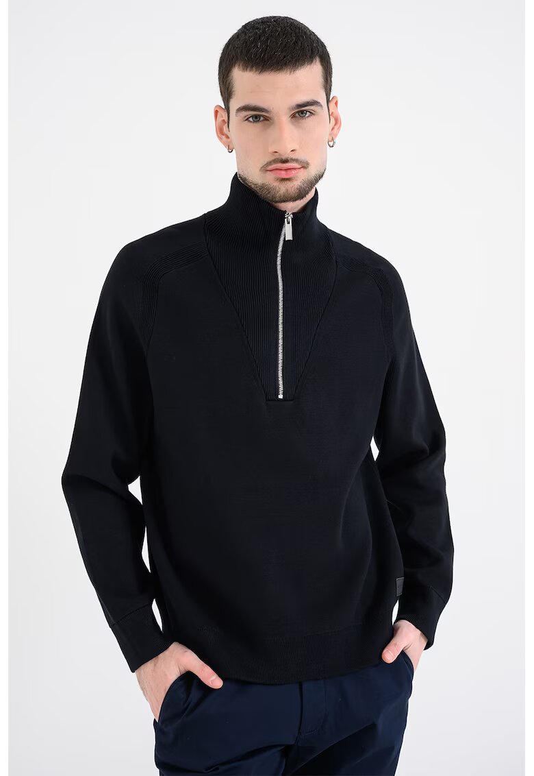 Calvin Klein Рипсен пуловер с поло и къс цип