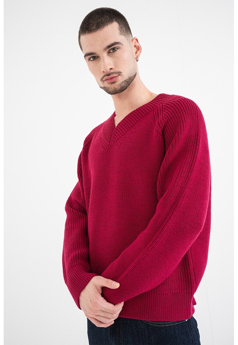 Calvin Klein Рипсен шпиц пуловер с вълна