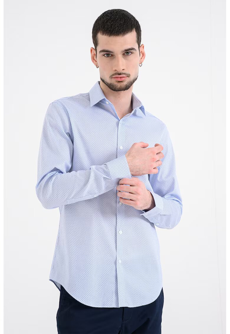 Calvin Klein Слим риза с принт и дълги ръкави - Бял/Светлосин