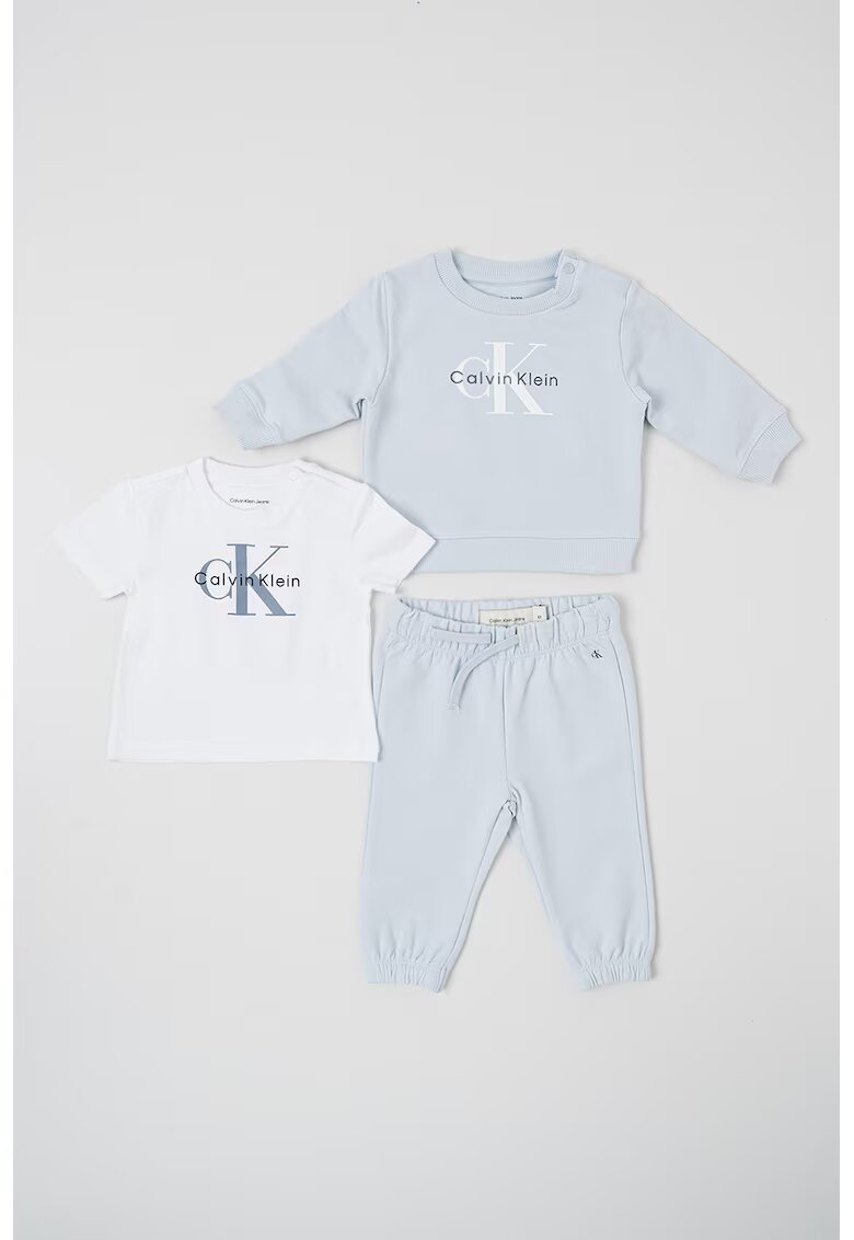 Calvin Klein Тениска - суитшърт и панталон - 3 части - Бял/Черен