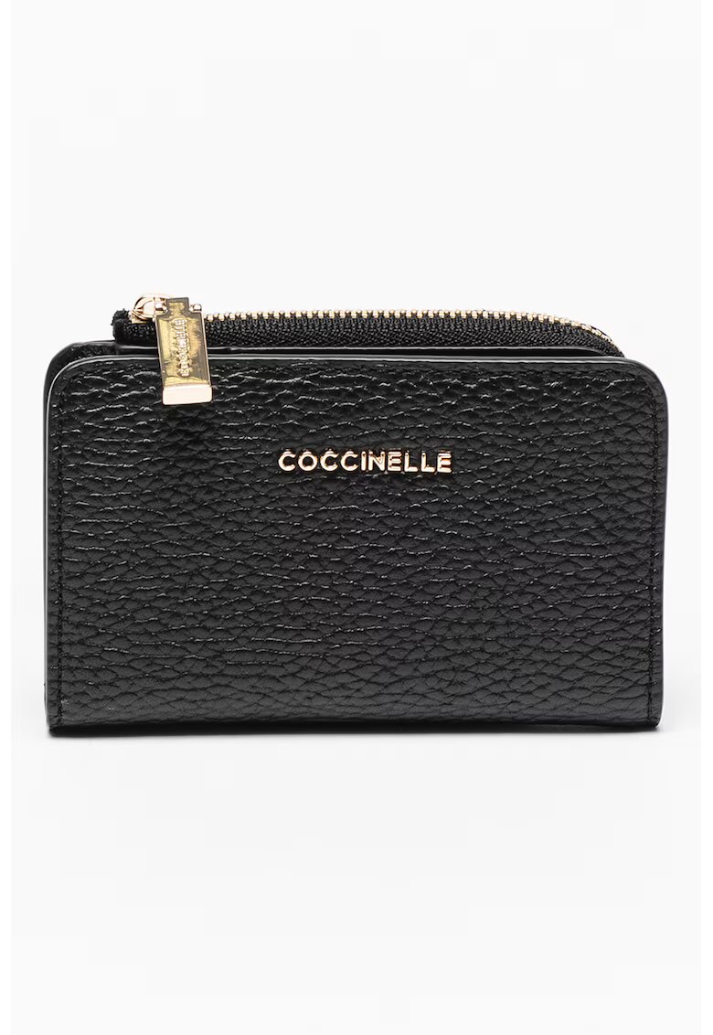 Coccinelle Кожен портфейл Metallic Soft с калъф за карти - Черен