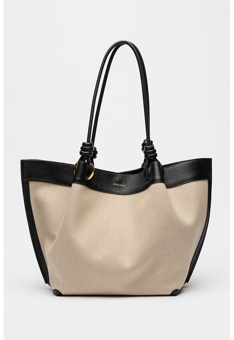 Coccinelle Текстилна чанта тип Tote с кожа - Черен/Бежов