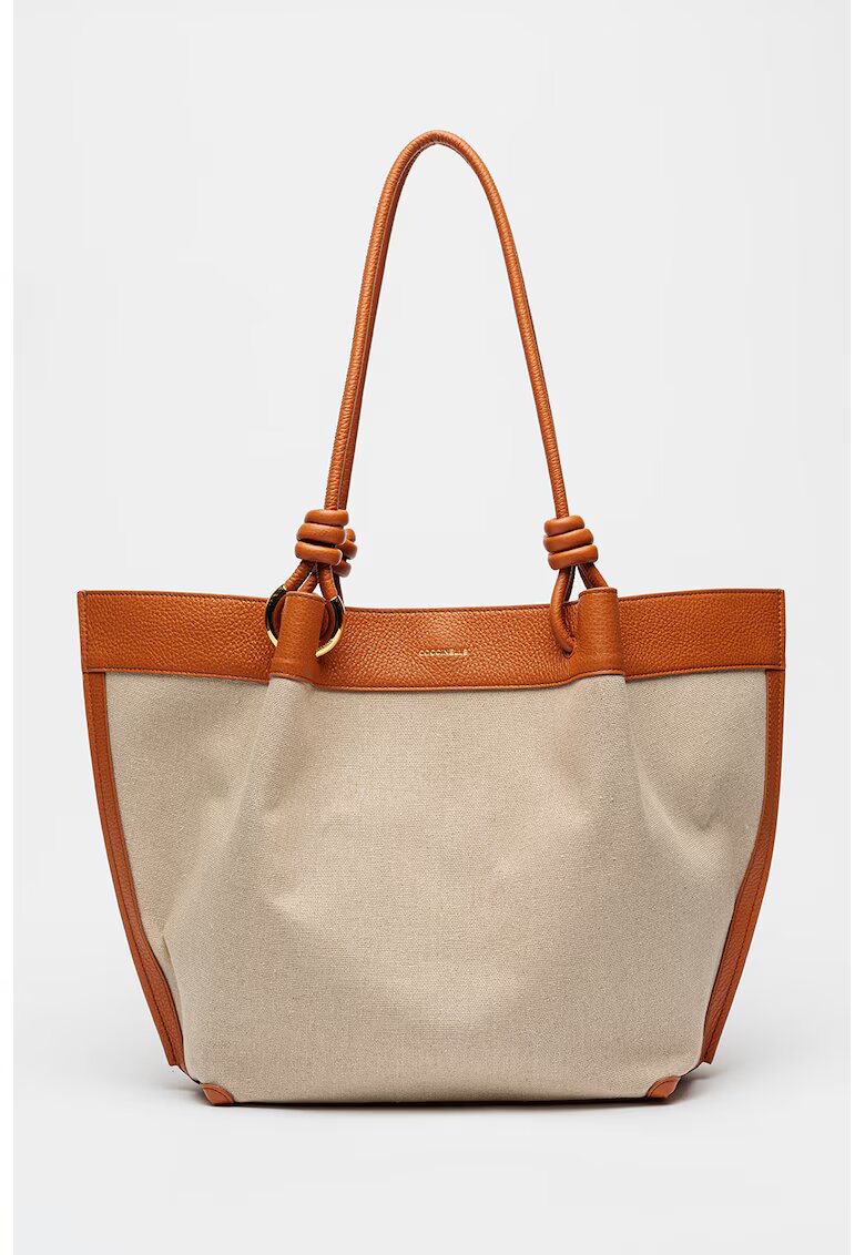 Coccinelle Текстилна чанта тип Tote с кожа - Оранжев/Бежов
