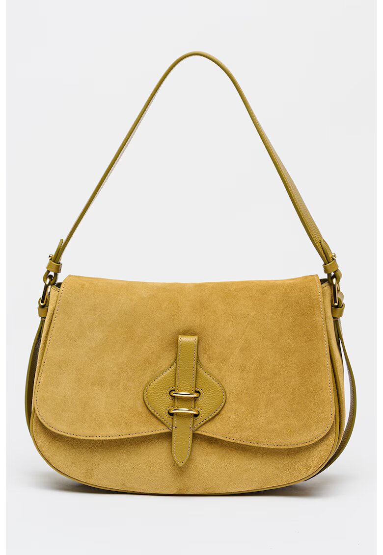 Coccinelle Велурена чанта за рамо Mavery - Маслинено зелено