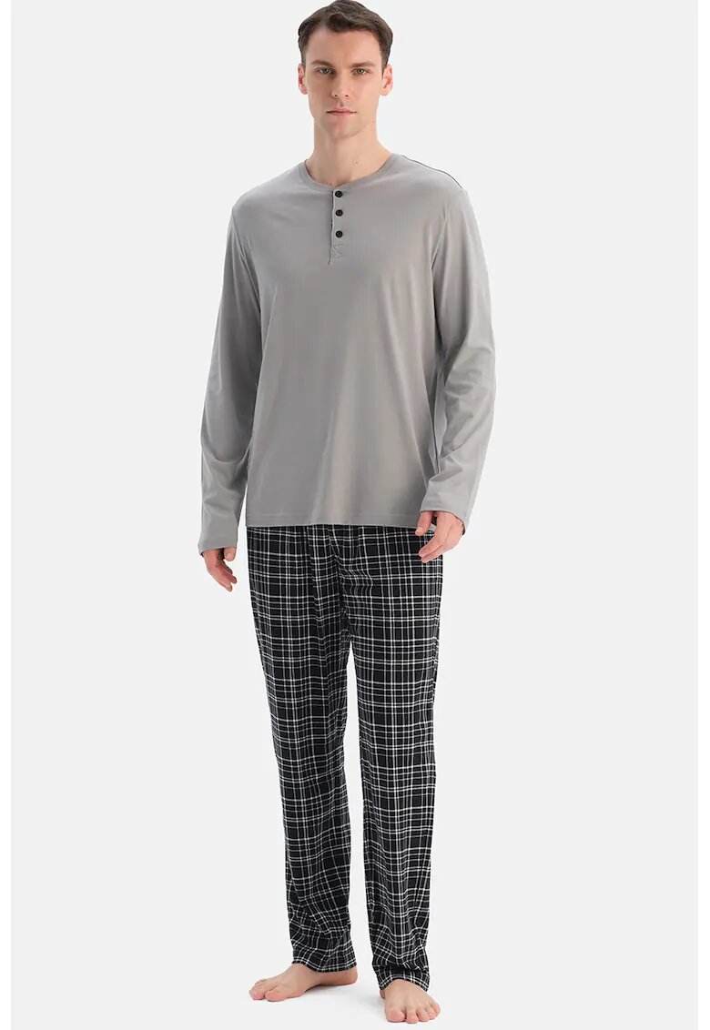 DAGI Пижама Henley с модал - Черен/Сив