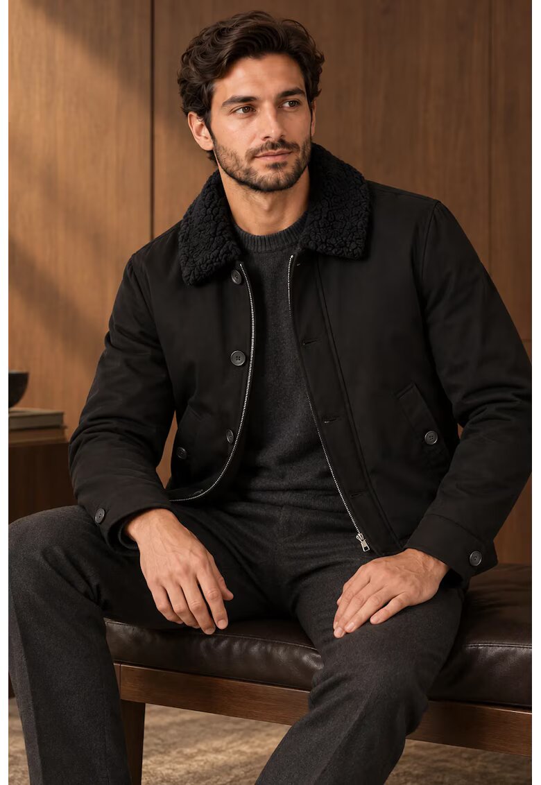 Danger Мъжко яке черно с пухена яка regular fit