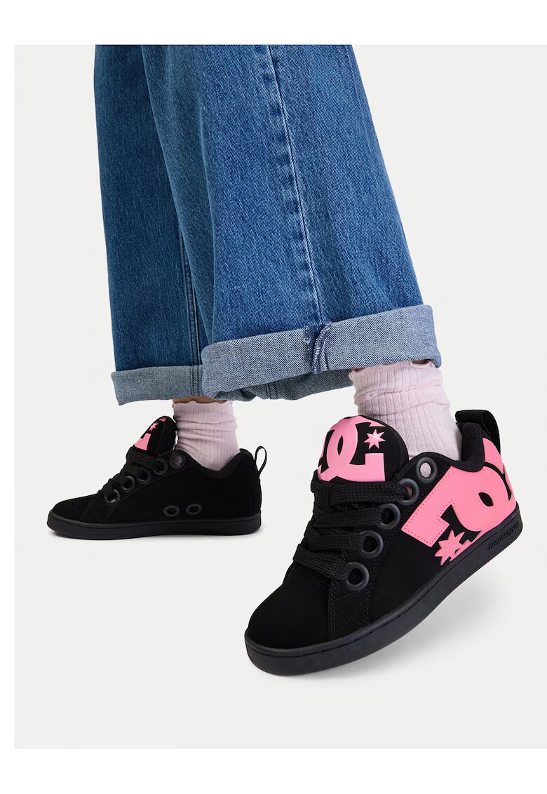 DC Shoes мъжки обувки от набух с връзки и розово лого - черно/розово