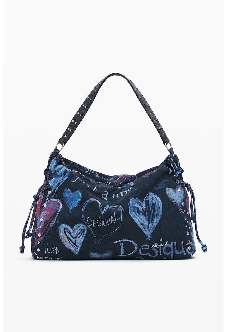 Desigual Текстилна чанта през рамо с цип - Фуксия/Тъмносин