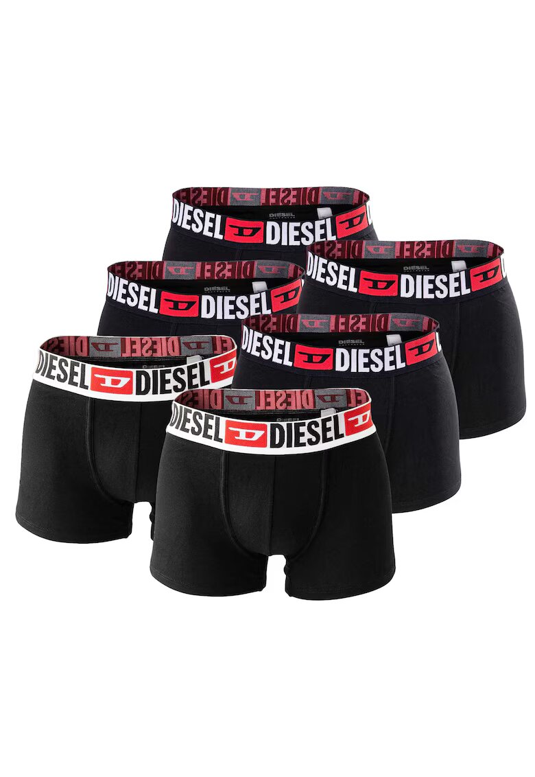 Diesel Боксерки с памук и лого на талията - 6 чифта - Бял/Черен