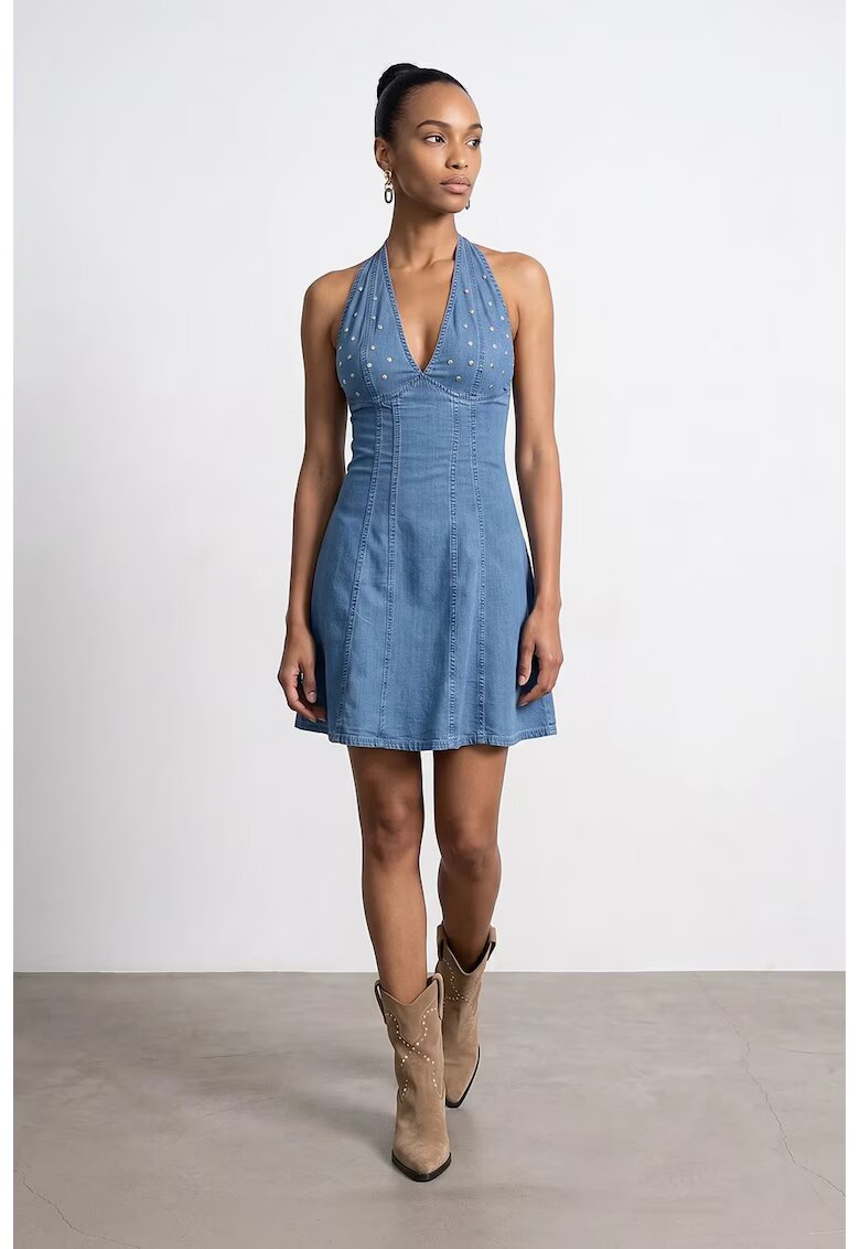 dilvin Мини рокля Leisure/Everyday halter син деним 100% tencel