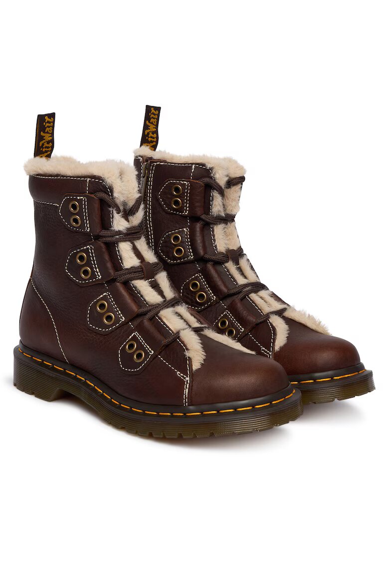 Dr Martens Дамски ботуши - - естествена кожа - кафяви - синтетичен материал