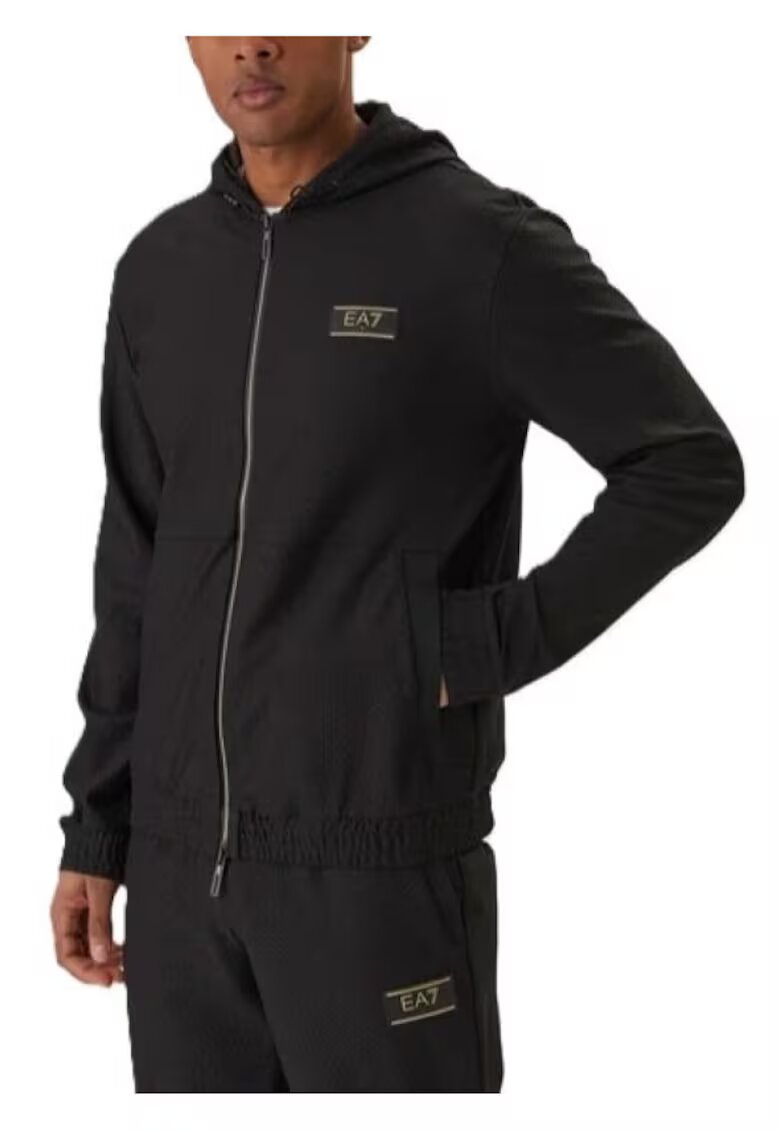 EA7 Мъжка блуза с цип TRAIN PREMIUM LABEL M HOODIE FZ KNITTED JACQUARD - Полиестер - Черна