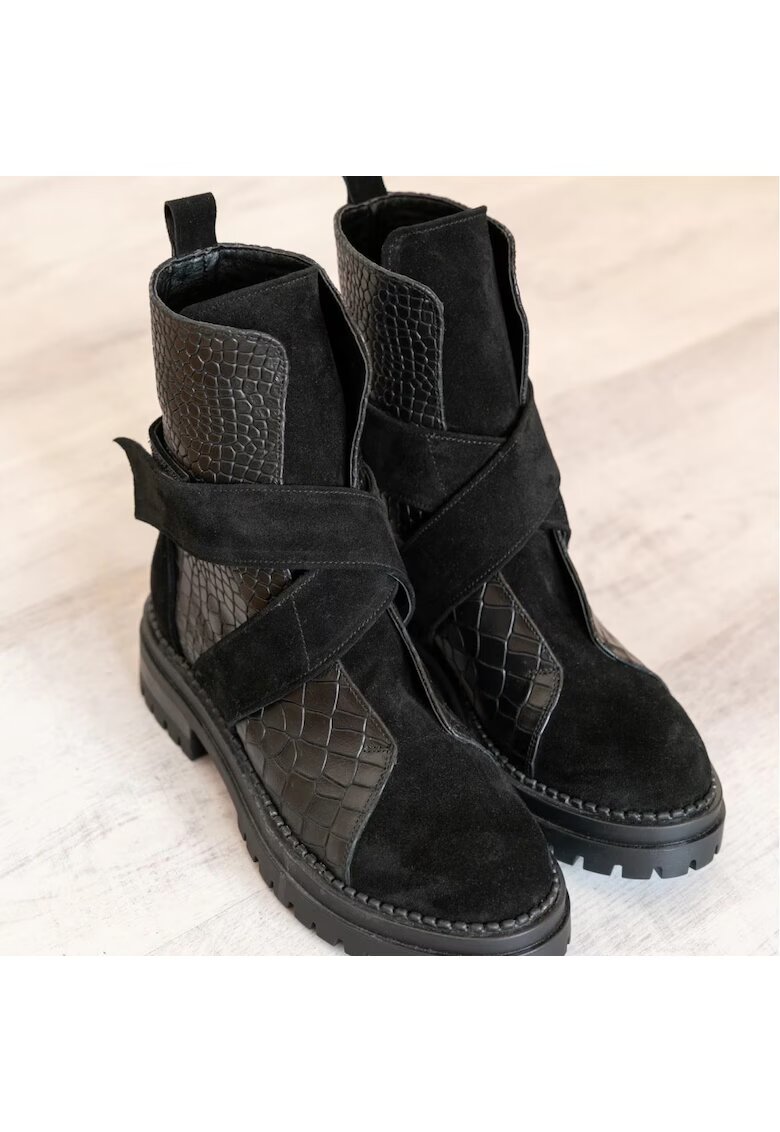 Exclusives Bocanci piele naturala - Bristol - Croco Black