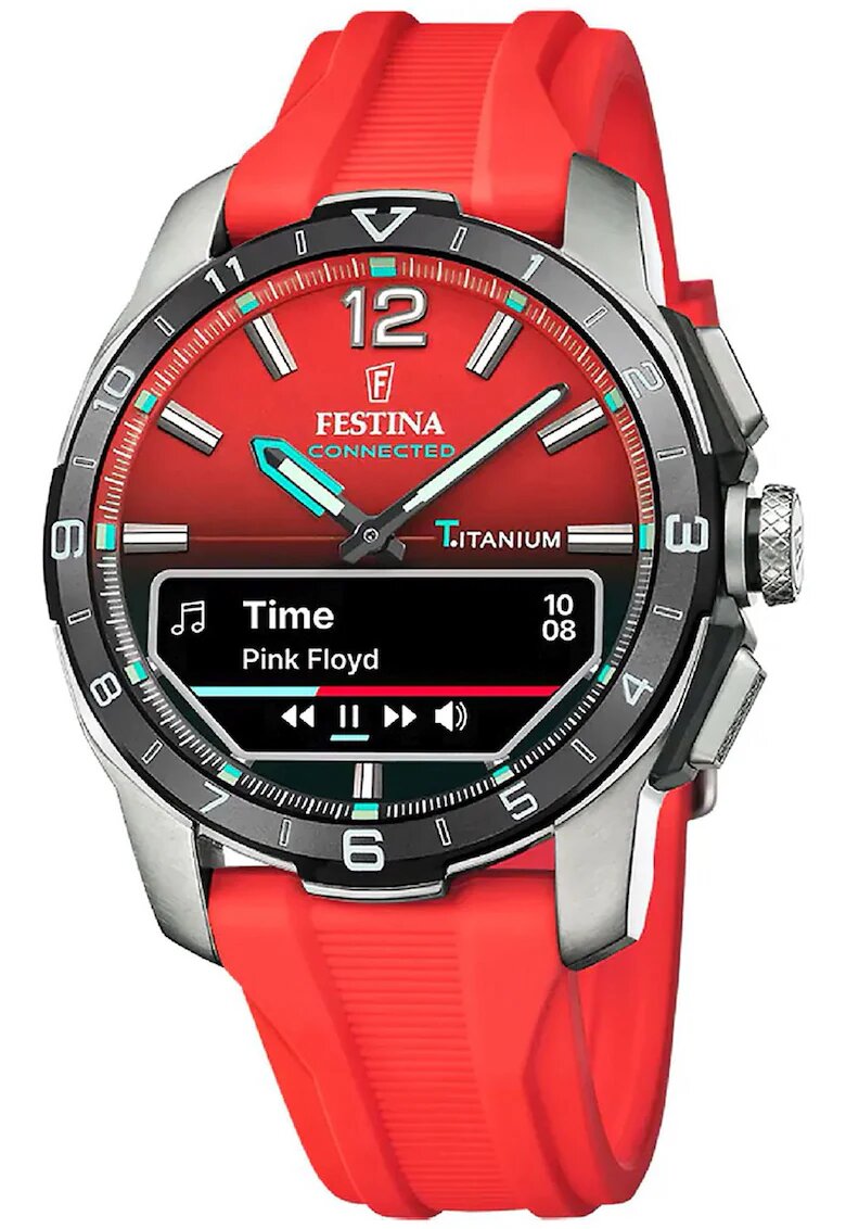 Festina Мъжки часовник Connected F23000/6 - титан - червен/сребрист - AMOLED дисплей - водоустойчив 30м