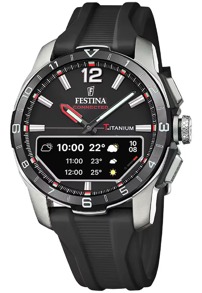 Festina Мъжки часовник Connected Titanium - черен/сребрист - кварцов механизъм - водоустойчив щен 3 ATM - аналогов дисплей - силиконова каишка
