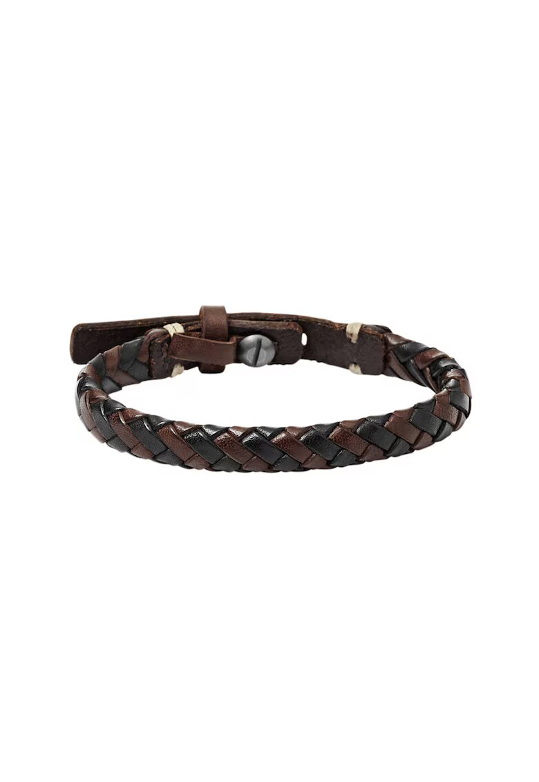 Fossil Кожена гривна с плетен дизайн - Кафяв /