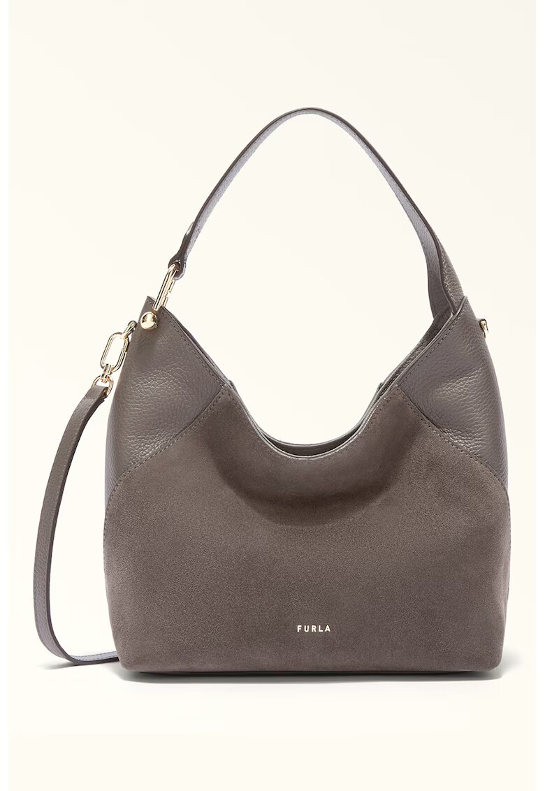 Furla Велурена чанта за рамо Lara с кожа