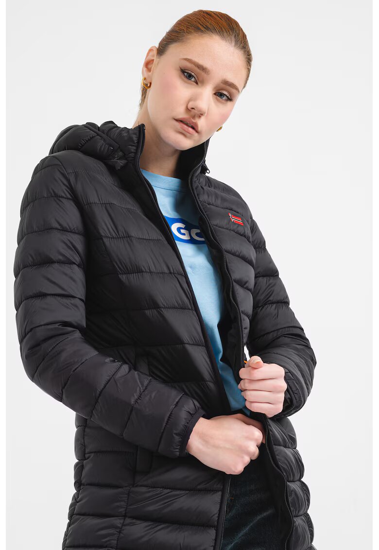 Geographical Norway Дълго зимно яке Atikolor с качулка - Черен