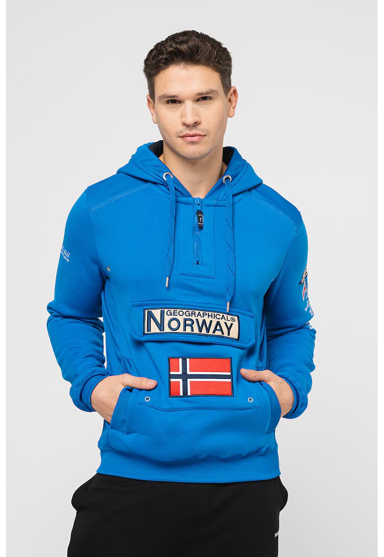 Geographical Norway Худи Gymclass с къс цип и бродирано лого - Кралско Синьо