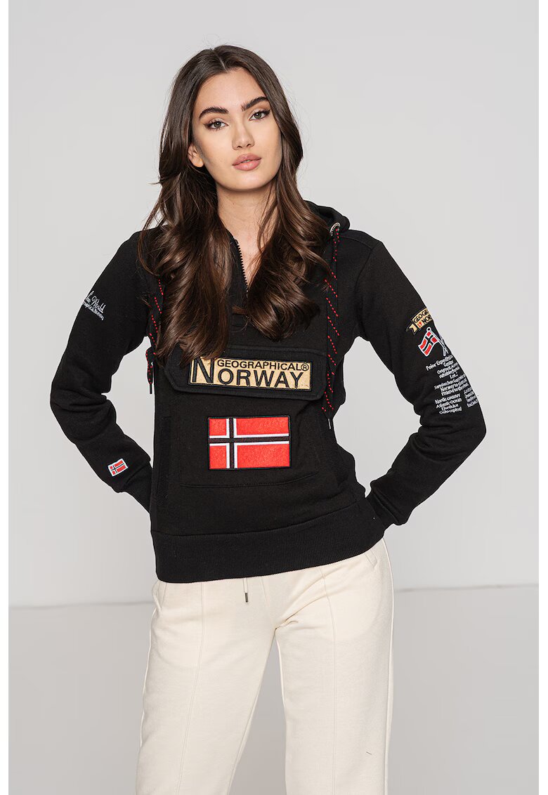 Geographical Norway Худи Gymclass с връзка и бродирано лого - Червен/Черен/Бежов