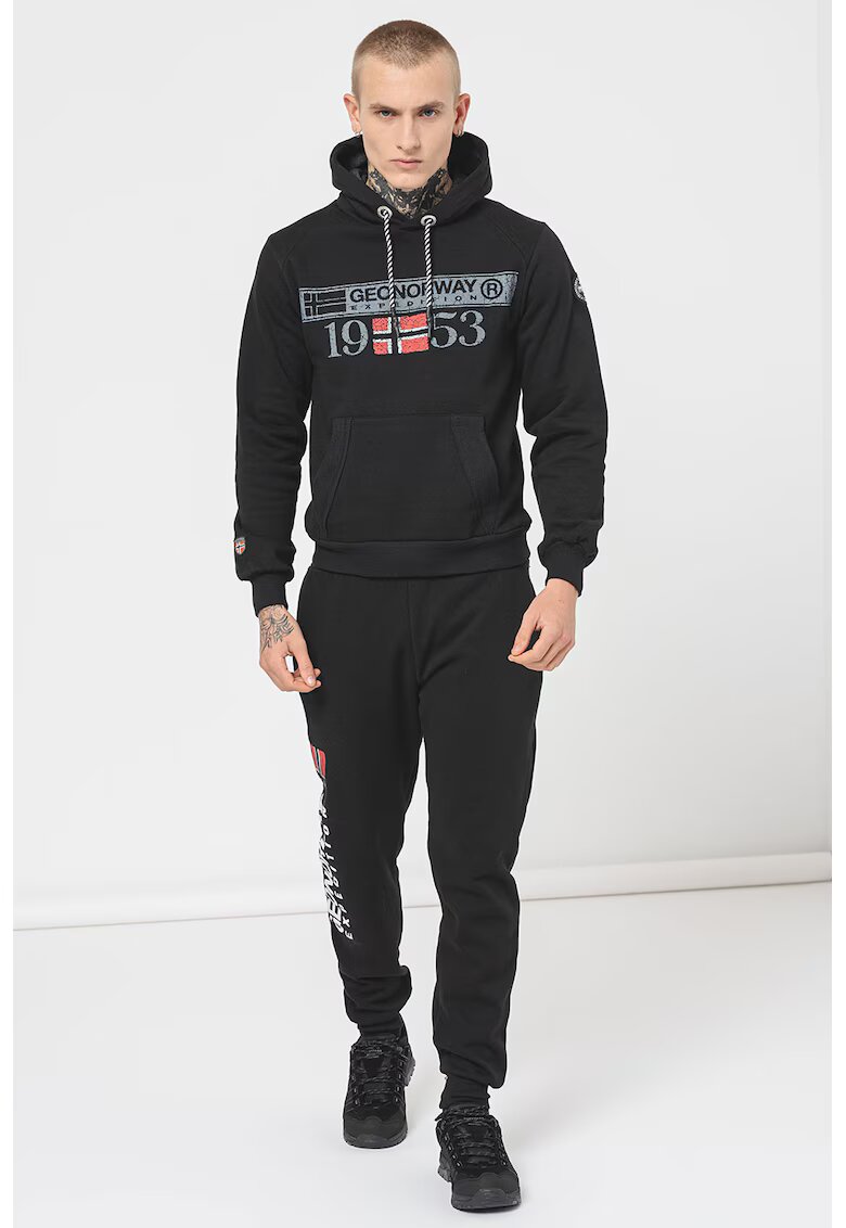 Geographical Norway Худи с памук Fastlife с качулка и лого - Червен/Сив/Избеляло черно
