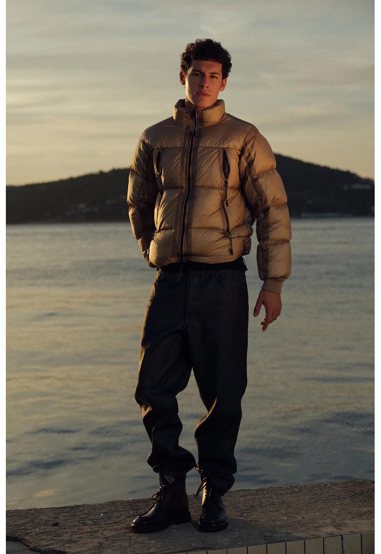 Giesto Мъжко кафяво camel палто puffer с цип
