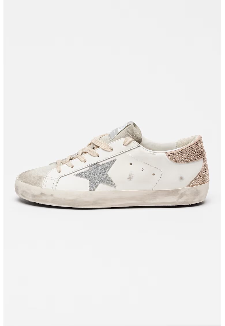 GOLDEN GOOSE Спортни обувки Super-Star със захабен ефект - Мръснобял/Розово