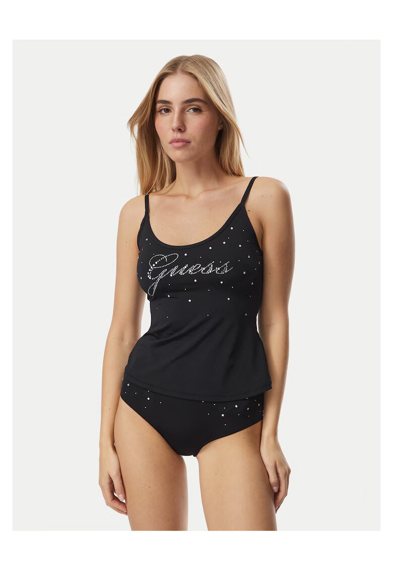 Guess Дамски пижами черни с лого от полиамид