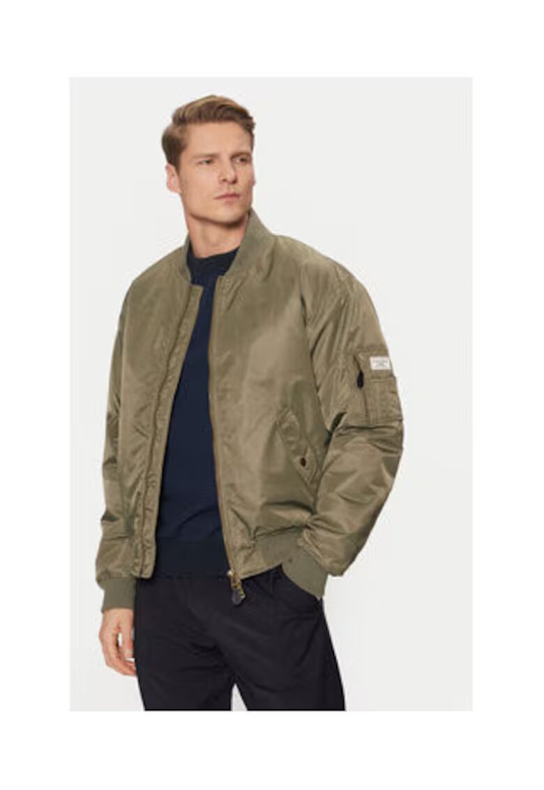 Guess Jeans Бомбър яке с цип и джоб на ръкава