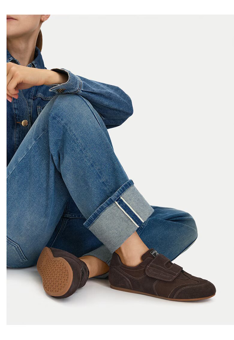 Guess Jeans кецове от естествена кожа със закопчаване с велкро - кафяви