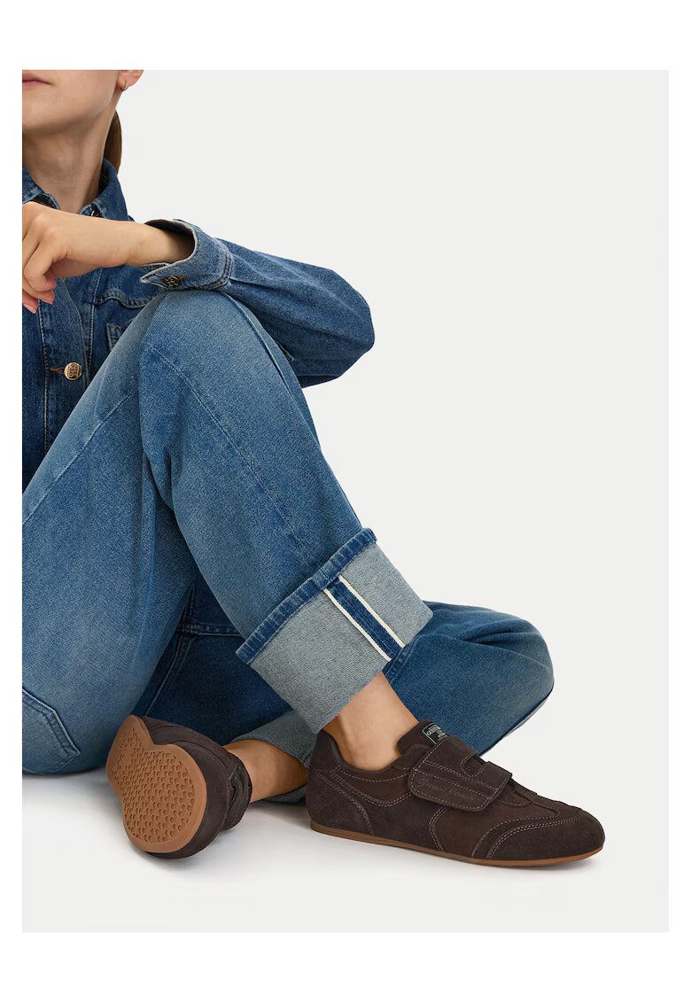 Guess Jeans кожени маратонки с велкро - кафяви