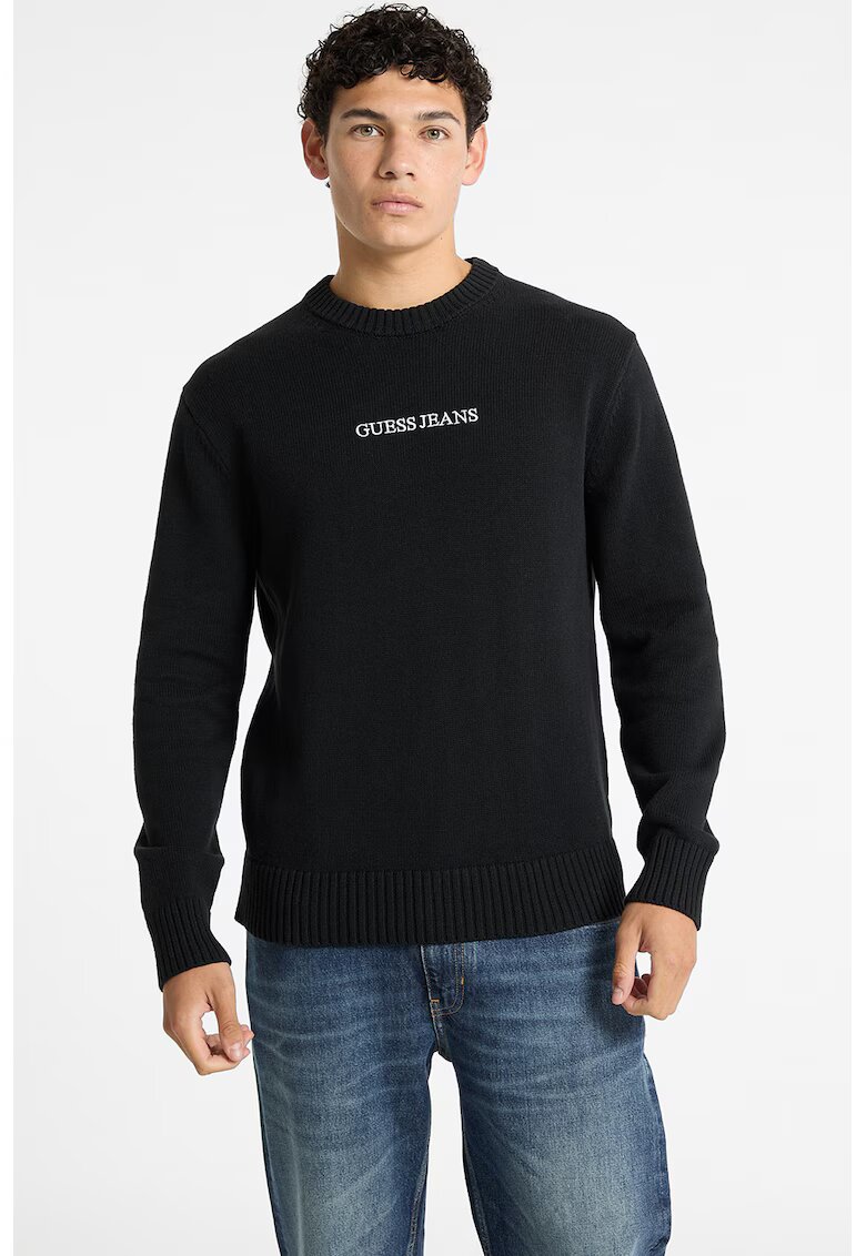 Guess Jeans Памучен пуловер с бродирано лого