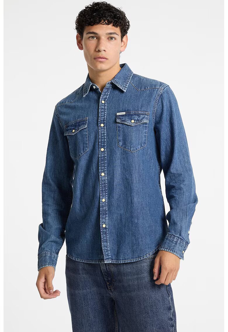 Guess Jeans Слим риза от деним с капси