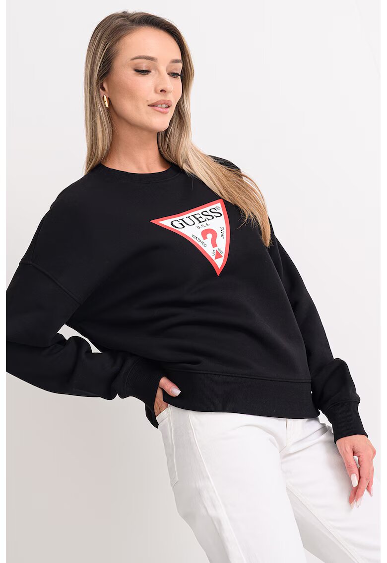 Guess Jeans Свободен суитшърт с овално деколте и лого
